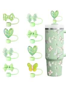 8 PIEZAS / 10 mm / 0.4 in Tapas y accesorios de pajitas de silicona, accesorios de taza para tumblers de 30/40 oz con asa, tapa de pajita Love Shack Fancy, tapa de pajita con diseño de mariposa y moño para días festivos, tapa reutilizable para taza
