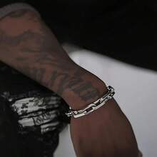 Titanium Steel Men's Cuban Bracelet, Thick Chain, Industrial Hip-Hop Fashion Brand, Jewelry, Trapezoidal Stainless Steel Cross Chain - 19厘米/7.5英寸 - 查看 3