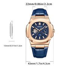 ONOLA 3855 简约时尚风格男士自动机械表商务休闲风格，带有太阳、月亮和星星图案，皮革表带 - 送给他一份时尚的礼物，奢华手表 | 时尚金属饰面 - A - 查看 8