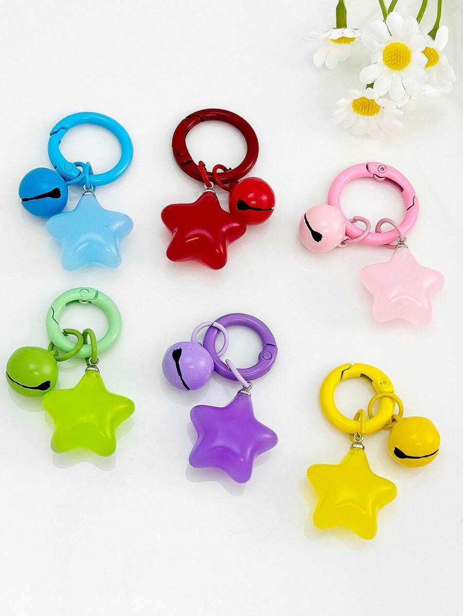1pc Cute Jelly Color Pentagram Small Bell Charm, Lovely Girl Keychain Pendant - Multicolor - View 1
