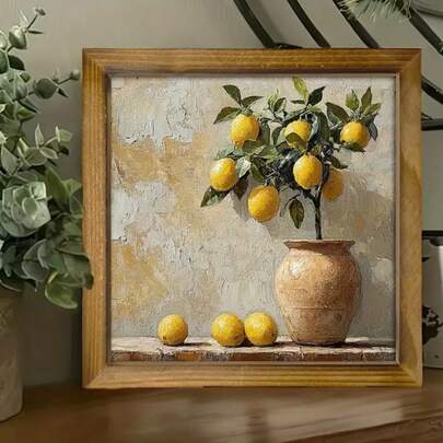 1个/2个波西米亚风格木质柠檬树艺术标牌，水果主题，适用于家居、厨房、办公室、车库装饰，无需电源或电池，理想的节日礼物，8x8英寸，柠檬装饰