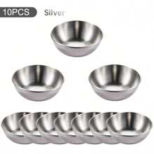 3/5/10pcs Set Stainless Steel Mini Independent Seasoning Bowls, Round Seasoning Dishes, Sushi Dipping Sauce Bowls, Appetizer Dishes,School Supplies