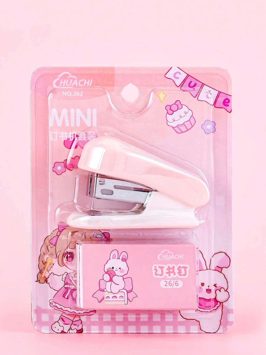 1 Set Pastel Color Mini Stapler With Staples, Lightweight And Convenient, Metal Binding, Suitable For File And Paper Organization, Ideal For Office, Study And Back To School Use