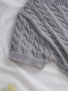 女士可爱复古纯色圆领短袖荷叶边下摆修身针织连衣裙，简约风格，适合夏秋季日常休闲穿着 - 灰色 - 查看 5