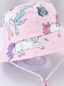 1pc Cartoon Animal Zoo Pattern Kids Bucket Hat, Toddler Sun Hat - Pink-pony - View 2