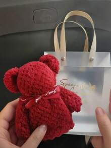 可爱熊形毛巾，熊娃娃毛巾，无袋，柔软创意面巾，生日礼物，结婚礼物，浴室装饰，派对礼物，红色浴巾，美容院、酒店运动、家居必需品、毛巾、护肤品 - 紅色(紅絲帶) - 查看 6