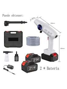 Pistola de lavado de coches de alta presión avanzada,Pistola de lavado de autos, lavadora de autos, lavadora de autos de alta presión, hidrolavadora portátil, hidrolavadora recargable, hidrolavadora portátil inalámbrica de 2000 PSI, equipada con un motor de cobre puro y una batería de 21 V 1500 Ah, equipada con una pantalla LED de potencia, visualización en tiempo real de la energía restante, equipada con una manguera de 6 metros, suministro de agua liviano e ilimitado, la canasta del filtro filtra eficazmente las impurezas y se puede usar para regar automóviles, pisos y jardines. - Tipo de Enchufe A USA (110-127V) - Ver 3