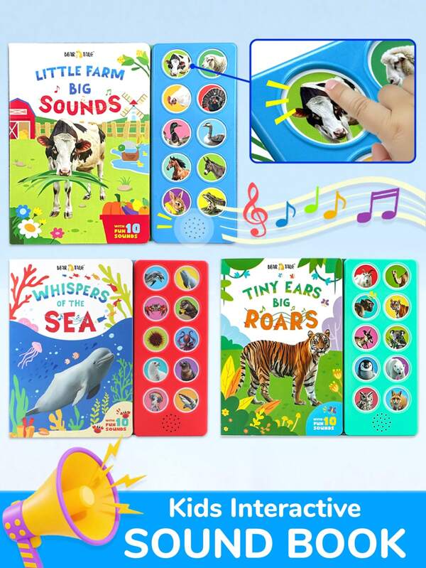 beartale 1pc 10-Button Farm Animals/Marine Animals/Jungle Animals Sound Book,Baby Needs Early Learning Educational Toys,10 Vivid Animal Sounds With Durable BPA-Material Battery-Replaceable,Enhance Kid's Interactive Learning,Memory Retention And Sensory Development,Teaching Aids,Montessori