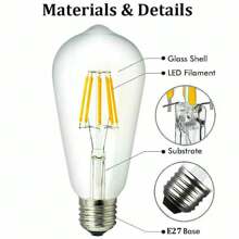 6 Pack LED Vintage Bulb E27, 4W LED Edison Light Bulb Dimmable Filament Bulb Retro Amber Glass Screw Lamp