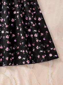 Refreshing Floral Pattern Tween Girl French Puff Sleeve Square Neck Waist Dress, Suitable For Summer Daily Wear, Outing, Travel And Vacation - Multicolor - View 9