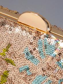 1件女士花卉图案手提包，时尚多色复古亮片刺绣花朵链条晚宴包，特别适合派对、婚礼、宴会，可搭配节日派对服装、晚礼服和亮片服装。最佳选择：优雅独特的手提包，适合新娘送礼会，闪亮亮片包包，展现女性优雅气质。