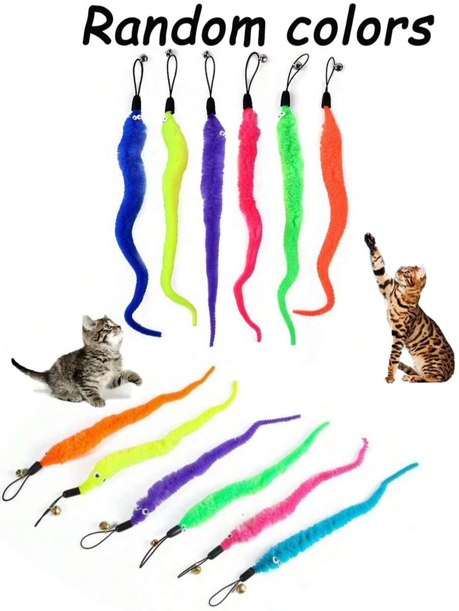 15 st slumpmässiga färger kattmask-leksaksrefiller, ersättningsmaskar till kattleksaksstav, interaktiv kattleksak i assorterade färger