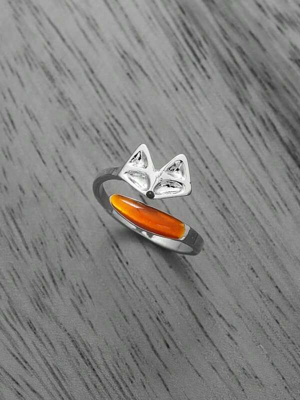 1 pieza Anillo vintage de estilo bohemio con cola de zorro adorable, anillo simple con diseño de zorro para mujer, regalo de otoño