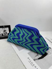 Top Selling Wave Pattern Knitted Handbag & Cosmetic Bag Set, Striped, Large Capacity, Everyday Versatile, High-End Clamp Bag - Multicolor - View 12