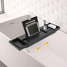 SENDERPICK Bath Serving Table Tray Expandable Bathtub Shelf Caddy Tray Bathtub Storage Rack For Candle Towel - Black - View 3