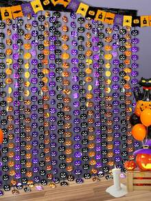 1 Stück Halloween Fledermaus Kürbis Spinne Fadenvorhang, Geisterhaus Deko für Party - Verschiedenfarbig - Übersicht 2
