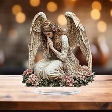 2D Flat Garden Angel Acrylic Desktop Decor - Elegant Blessing Symbol Suitable For Home And Office, Great For Bedroom, Cafe, Living Room, Garden And Balcony