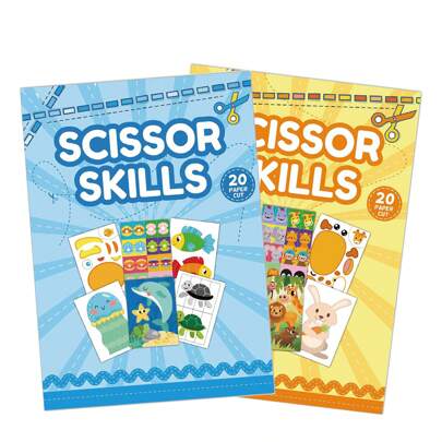 20pcs DIY Cartoon Animal & Ocean Creature Themed Scissors Skill Activity Book - Cutting And Pasting Craft For 3-6 Years Old Kids, Creative Origami Paper Cutting And Pasting Toy, Gift For Boys And Girls, Preschool Scissor Practice, Develops Hands-On Ability, Student Stationery