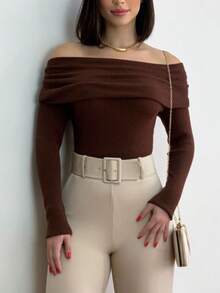 WOMEN'S LONG SLEEVE TAKE IT DOWN BLOUSE - Coffee Brown - View 1