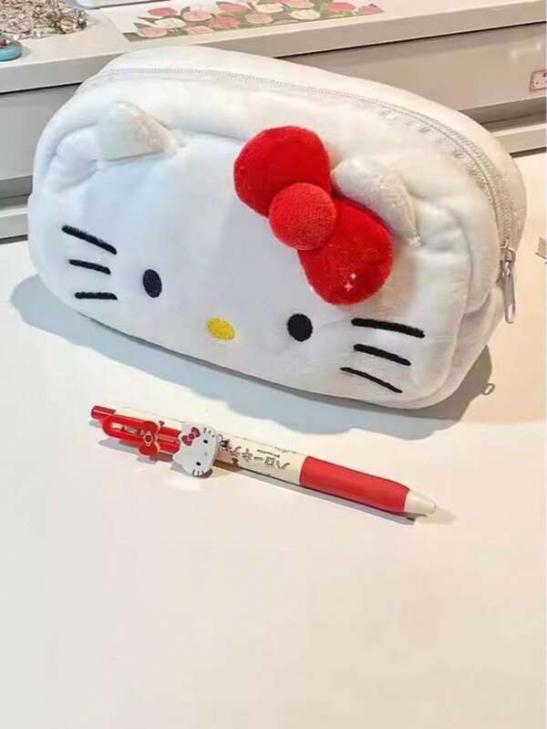 Sanrio 1 Plush Pencil Case - Cute Sanrio Cartoon Cat Design, Soft Polyester Material Student Storage Bag, Office Desk Accessories, School Supplies, School Supplies, Back To School