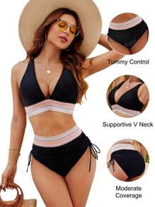 Ensemble de bikini d'été pour femmes avec couleurs contrastées et coupe sexy