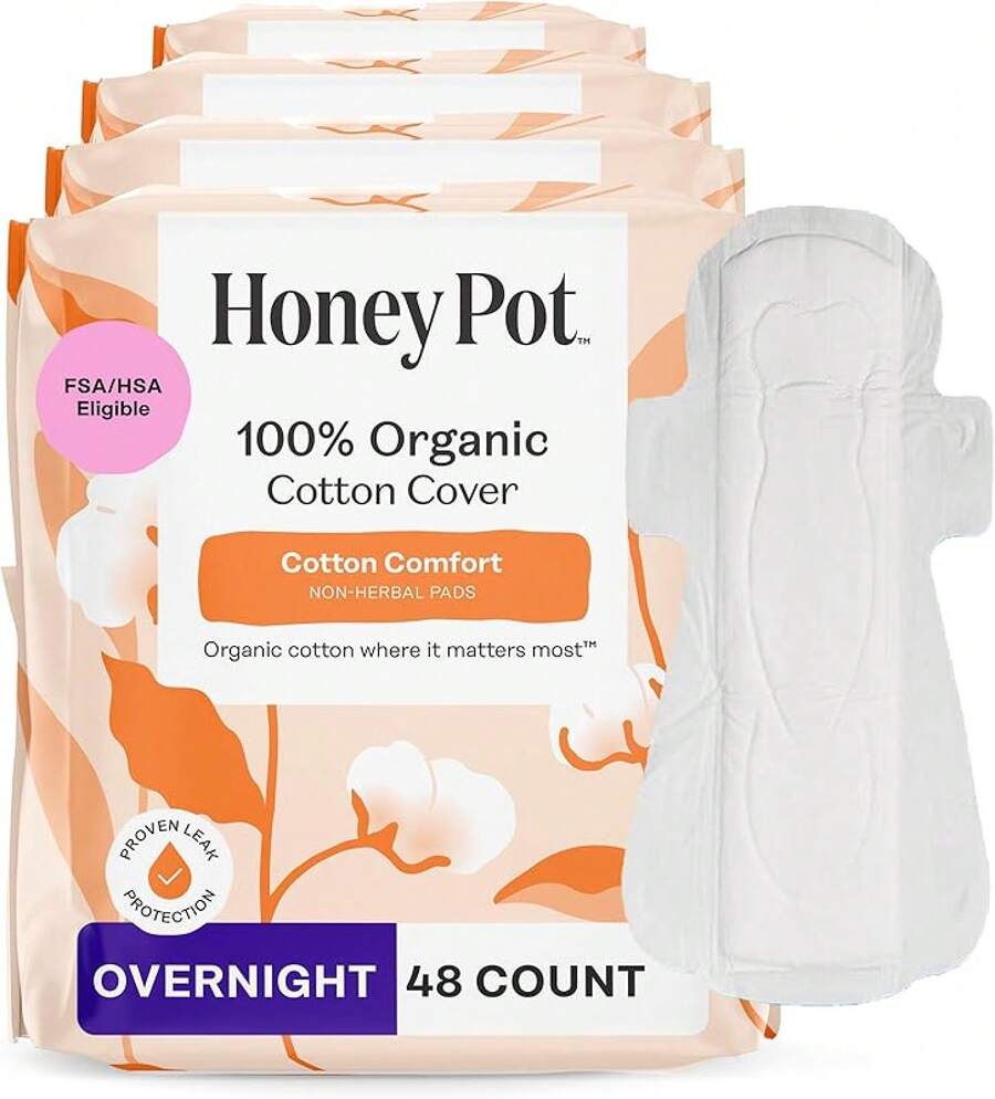 The Honey Pot Company - Non-Herbal Everyday Panty Liners For Women - Organic Cotton Cover & Ultra-Absorbent Pulp Core - Sanitary Pads - Feminine Care - FSA & HSA Eligible - 30 Ct - Non-Herbal Overnight - 查看 1