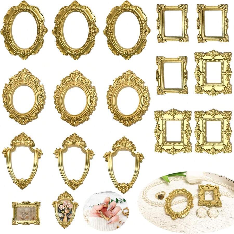 15PCS Vintage Resin Picture Frame - Mini Photo Frame Tiny Antique Frames Small Picture Frame Oval Rectangle Wall Hanging For DIY Jewelry Display Photography Mobile Phone Photo Party Hotel Decor - Variants1 - View 1