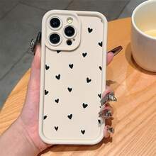 1pc Minimalist Fashion Black Heart Pattern TPU Shockproof Phone Case, Compatible With Apple 16/15 Pro Max/15 Plus/15 Pro/15/14 Pro Max/14 Plus/14 Pro/14/13 Pro Max/Pro Max/12 Pro Max/12 Pro/12/11 Pro Max/11, Perfect Christmas, New Year, Easter Gift For Family And Friends, Best Christmas Choice - White - View 2
