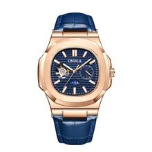 ONOLA 3855 简约时尚风格男士自动机械表商务休闲风格，带有太阳、月亮和星星图案，皮革表带 - 送给他一份时尚的礼物，奢华手表 | 时尚金属饰面 - A - 查看 14