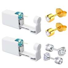 2 pezzi Set piercing orecchie monouso con punte integrate, 2 pezzi orecchini con zirconia cubica - Kit sicuro per piercing delle orecchie