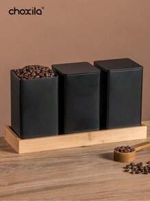 choxila 3个装咖啡储存罐茶叶零食咖啡豆储存罐铁艺艺术展示方形罐 - 黑色 - 查看 4