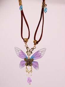Vintage Elegant Exquisite Chic Purple Butterfly Necklace For Woman Daily Vacation Music Festival Party Gift For Her Gift From A Best Friend
