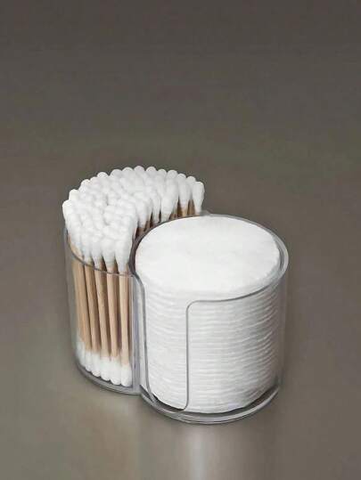 1pc Multifunctional Two-Slot Organizer, Bathroom Cup Toothpick Dispenser, Round Paper Cup Toothpick Storage Box, Bathroom Accessories Storage Box, Dressing Table Cosmetic Storage Box Set