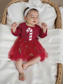 Toddler Girl Christmas A Line Dress Sequin Santa Claus Round Neck Long Sleeves Tulle Patchwork Dress - Multicolor - View 5