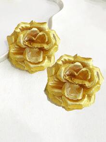 2pcs Women's Golden Rose & Orchid Flower Hair Clips, Suitable For Holiday, Daily, And Party Occasions, Hair Slide, Hair Barrettes