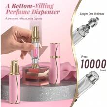 Atomizador de perfume de viaje de 10ml con base de, recargable, mini botellas de colonias y fragancias portátiles, dispensador con atomizador de bolsillo para regalo de viaje en avión, color rosa de 0.34oz