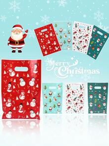10/20/50pcs Christmas Gift Bags, 4 Color Santa Snowman Plastic Treat Pouches With Handles, Christmas Gift Packaging Bags, Winter Xmas Holiday Party Presents Supplies, Christmas Ornaments, Christmas Deocration 2025, New Year Decorations 2026