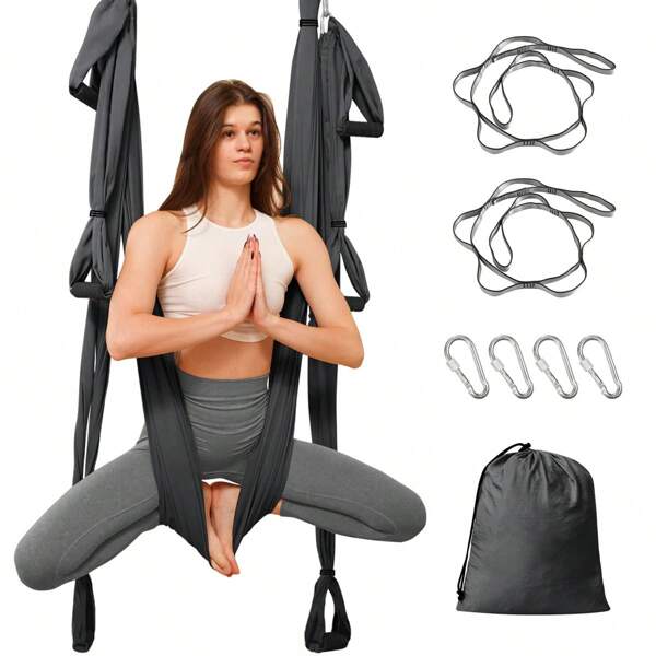 Professionelle Aerial Yoga Hängematte (höhenverstellbare Seitengriffe + 200 kg Tragfähigkeit); Nylon-Taffeta-Material mit Schaumstoff-Antirutschgriffen; Allround-Ausstattung für Heimfitnessstudios, Yogastudios & Outdoor-Training; Schwerkraft-Trainingsgerät für deutsche Fitness-Influencer, Reha-Patienten & Yogalehrer