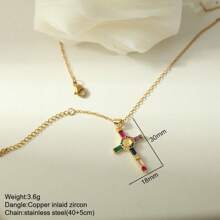 1pc Elegant Crystal Cross Pendant Necklace, Unisex - Stainless Steel, Gold Chain, Inlaid With Black, Transparent And Pink Gems, Versatile Jewelry Gift For Men And Women, Suitable For Casual Or Formal Occasions | Graceful Necklace | Cross Necklace