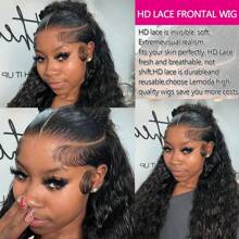 13x6 自然黑色卷曲蕾丝前部真人发假发 200 密度深波浪蕾丝前部假发混合发深卷发假发无胶假发预拔自然发色自然发际线带婴儿头发 8-34 英寸