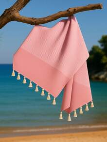 Duży ręcznik plażowy 90x170 cm – 100% bawełny – miękki, chłonny i szybkoschnący – wyprodukowany w Turcji – uniwersalny do użytku w podróży, na basenie i w wannie - Beżowy - Zobacz 1