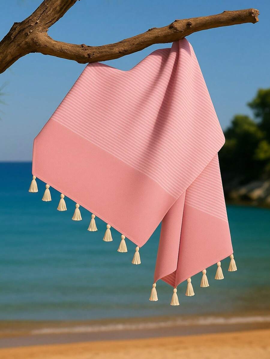 Duży ręcznik plażowy 90x170 cm – 100% bawełny – miękki, chłonny i szybkoschnący – wyprodukowany w Turcji – uniwersalny do użytku w podróży, na basenie i w wannie - Beżowy - Zobacz 1