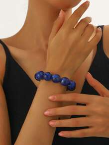 1pc Boho Round Geometric Plastic Cloud Beaded Elastic Bracelet For Women, Holiday & Daily Use Gift