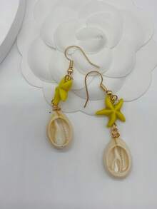 1 对海星和贝壳吊坠耳环，海滩派对风格简约时尚女士耳环，适合日常佩戴、度假、送礼