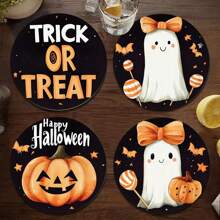 Set de 1/4/6 piezas Posavasos de barro de diatomeas con diseño de calabaza y fantasma, para café, decoración de hogar y restaurante en múltiples ocasiones, regalos festivos, decoración de mesa, decoración de Halloween, decoración de fiestas temáticas, puede ser un regalo