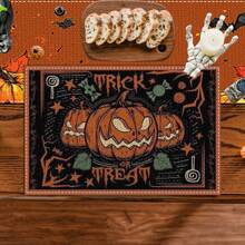 Set de 4/6/12 manteles individuales - Diseño de calabaza de horror, bruja y murciélago - Manteles individuales impresos creativos, resistentes al calor, decoración de mesa de cocina y comedor para Halloween, decoración de habitación, ajuste de mesa para fiestas festivas, aumenta el ambiente festivo