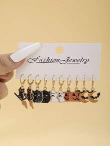 40 件万圣节系列恐怖耳环套装，合金吊坠南瓜、猫、蝙蝠、鬼魂、死神元素，适合女性日常佩戴