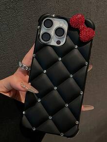2026 奢華絎縫亮片手機殼，新款時尚優雅蝴蝶結閃亮手機殼，適用於 iPhone 17 Pro Max/17 Pro/17/17E/16E/16 Pro Max/16/16 Pro/16 Plus/15/15 Pro Max/15 Pro/15 Plus/11/12/13/14 Pro Max/12 Pro/12 Pro Max/13 Pro/13 Pro Max/14 Pro/14 Pro Max/14 Plus，高端美學，熱門女神專屬精緻 3D 蝴蝶結設計搭配閃亮水鑽，甜美女孩優雅風格，軟殼，簡約創意高品質，獨特小眾時尚品味 - 黑色 - 查看 5