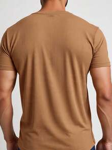 Textured Casual Basic Straight Textured Premium Knit T-Shirt - Lạc đà - Xem 2