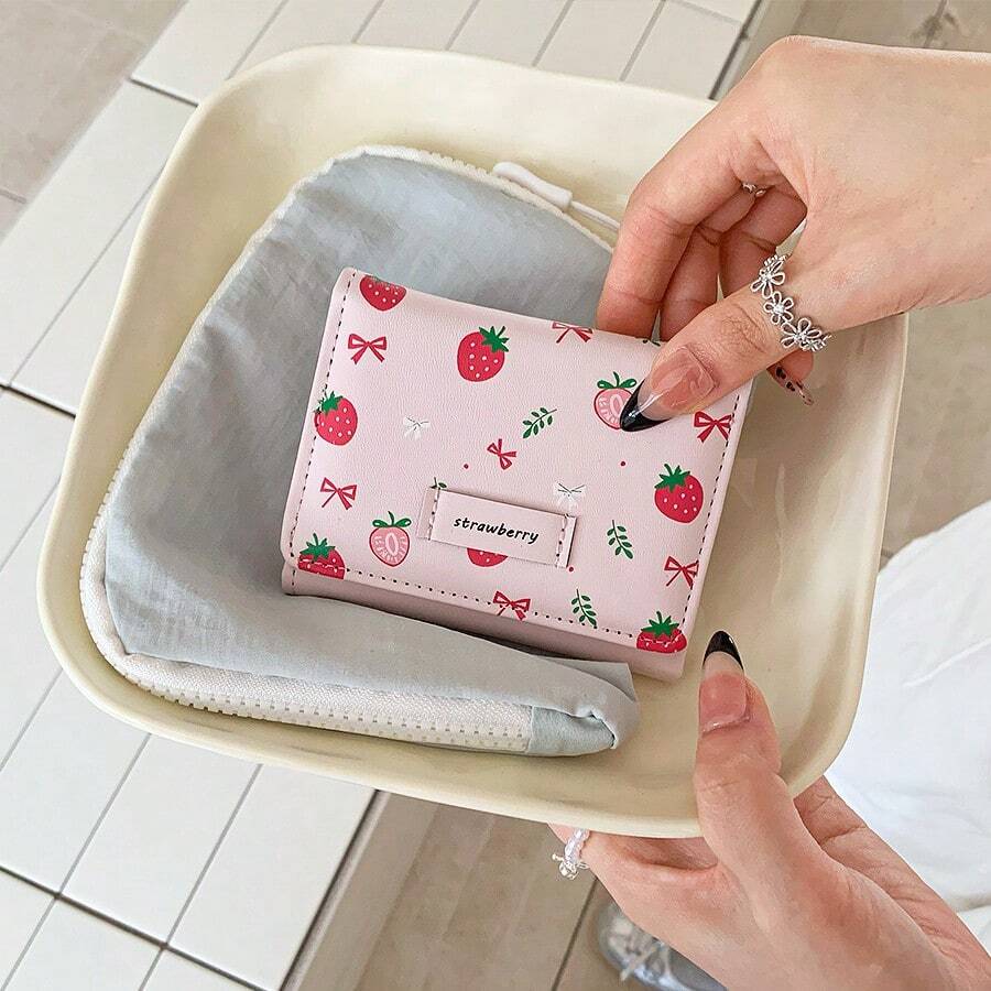 Awww So Sweet! Minimalist Ins Style Cute Sweet Short Strawberry Pink Wallet Coin Purse & Card Holder For Women Wallet Mini Wallet Purse Wallet Small Wallet Cute Wallet Wallet - Multicolor - View 1